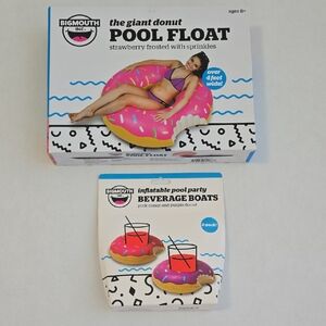 BigMouth Giant Donut Pool Float And 2 Donut Drink Float - New